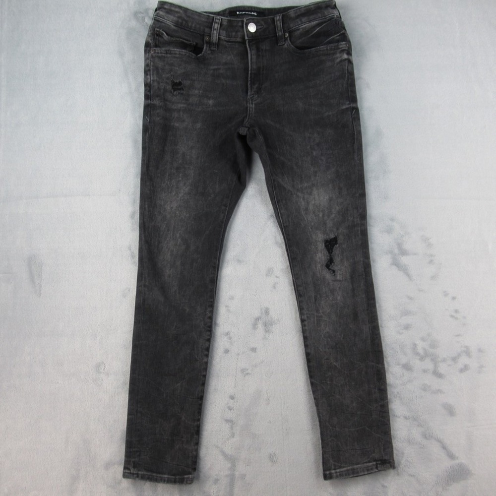 Express Mens Super Skinny Stretch Distressed Jeans Black 31x30 Faded Ripped
